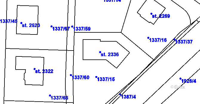 Parcela st. 2336 v KÚ Unhošť, Katastrální mapa