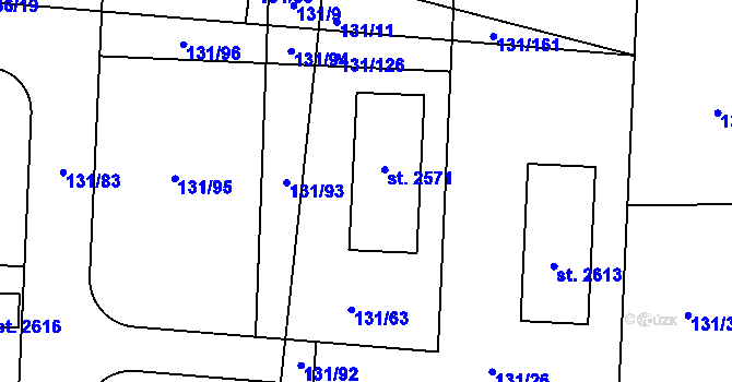 Parcela st. 131/63 v KÚ Unhošť, Katastrální mapa