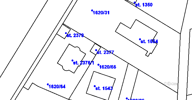 Parcela st. 2377 v KÚ Unhošť, Katastrální mapa