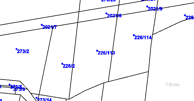 Parcela st. 226/113 v KÚ Unhošť, Katastrální mapa