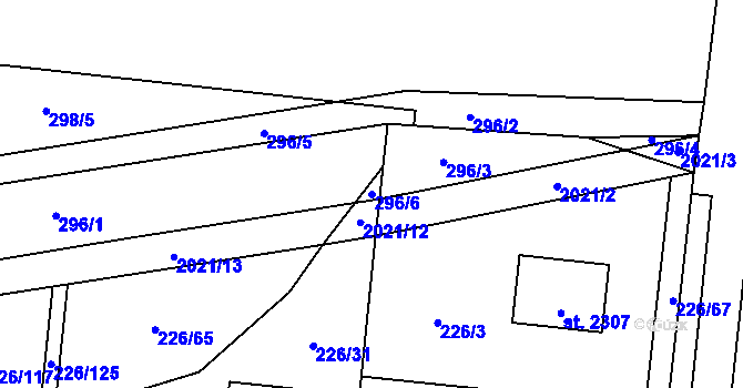 Parcela st. 296/6 v KÚ Unhošť, Katastrální mapa