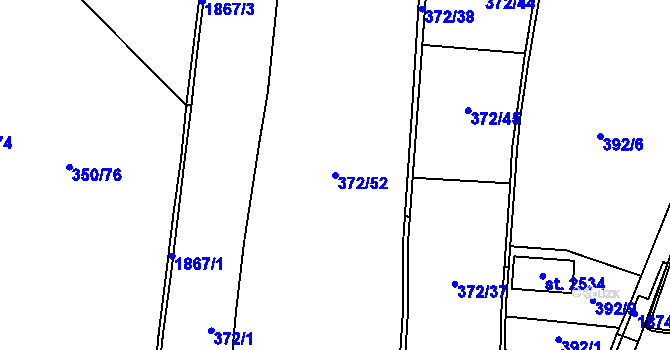 Parcela st. 372/52 v KÚ Unhošť, Katastrální mapa