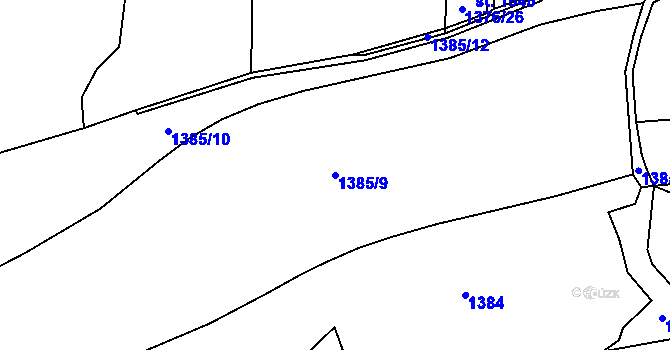Parcela st. 1385/9 v KÚ Unhošť, Katastrální mapa