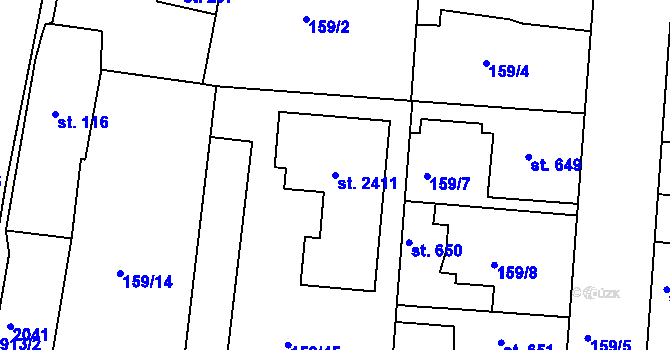 Parcela st. 2411 v KÚ Unhošť, Katastrální mapa