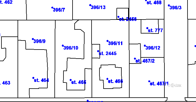 Parcela st. 2445 v KÚ Unhošť, Katastrální mapa