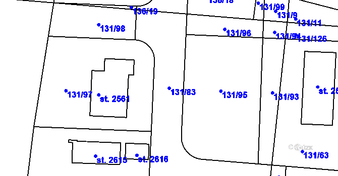 Parcela st. 131/83 v KÚ Unhošť, Katastrální mapa