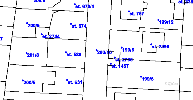 Parcela st. 200/10 v KÚ Unhošť, Katastrální mapa