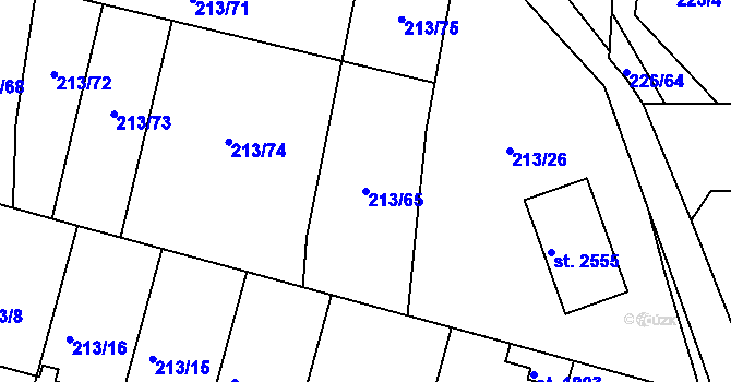 Parcela st. 213/65 v KÚ Unhošť, Katastrální mapa