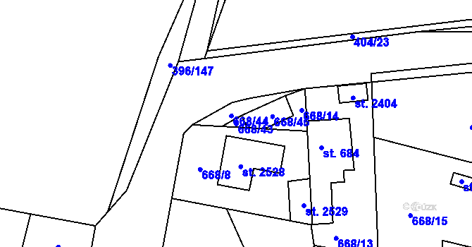 Parcela st. 668/43 v KÚ Unhošť, Katastrální mapa