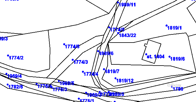 Parcela st. 1989/6 v KÚ Unhošť, Katastrální mapa