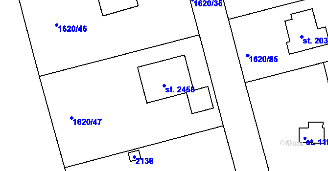 Parcela st. 2458 v KÚ Unhošť, Katastrální mapa