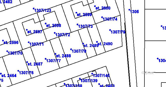 Parcela st. 2489 v KÚ Unhošť, Katastrální mapa