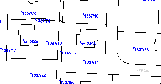 Parcela st. 2493 v KÚ Unhošť, Katastrální mapa