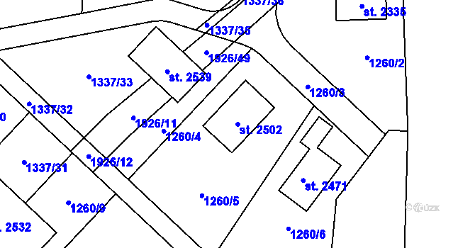 Parcela st. 2502 v KÚ Unhošť, Katastrální mapa