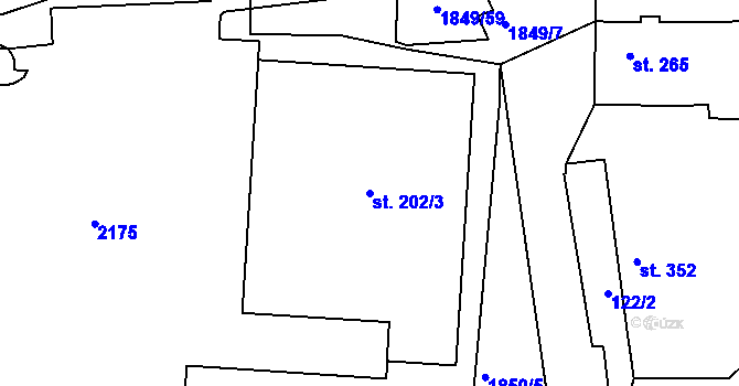 Parcela st. 202/3 v KÚ Unhošť, Katastrální mapa