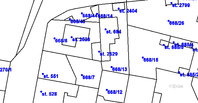 Parcela st. 2529 v KÚ Unhošť, Katastrální mapa