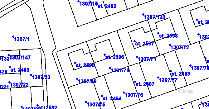 Parcela st. 2596 v KÚ Unhošť, Katastrální mapa