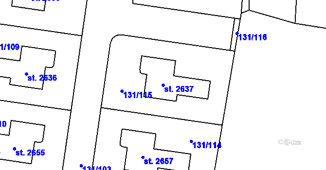 Parcela st. 2637 v KÚ Unhošť, Katastrální mapa