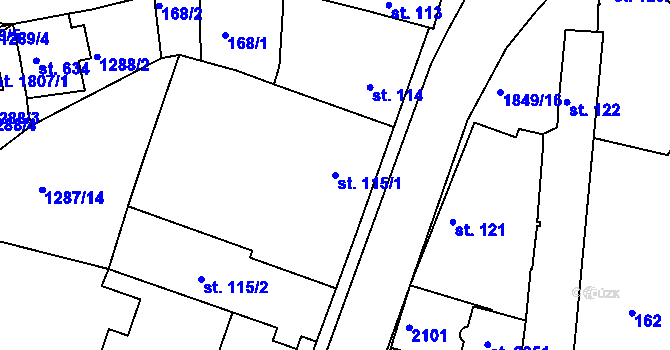 Parcela st. 115/1 v KÚ Unhošť, Katastrální mapa