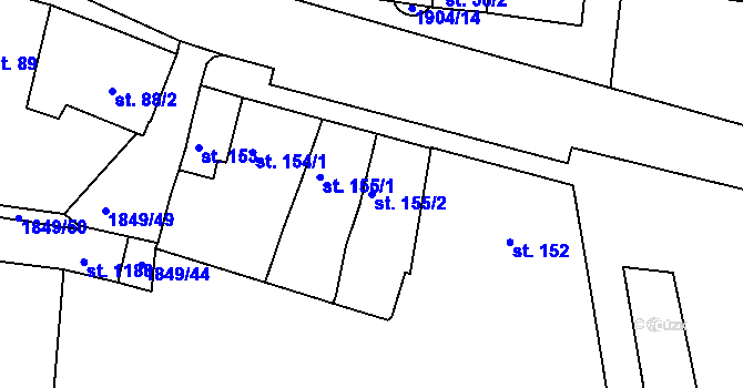 Parcela st. 155/2 v KÚ Unhošť, Katastrální mapa