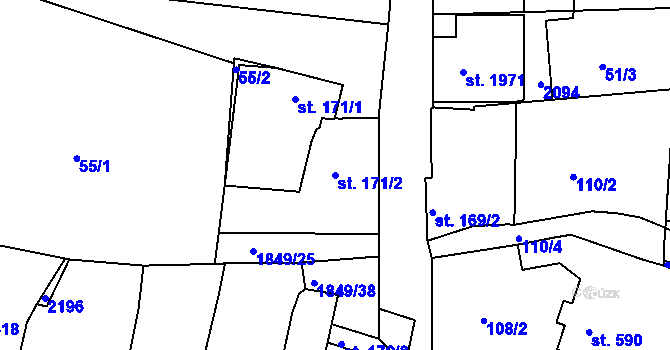 Parcela st. 171/2 v KÚ Unhošť, Katastrální mapa