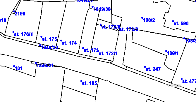 Parcela st. 172/1 v KÚ Unhošť, Katastrální mapa