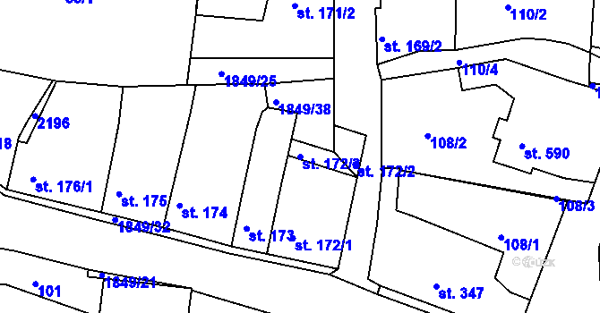 Parcela st. 172/3 v KÚ Unhošť, Katastrální mapa