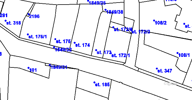 Parcela st. 173 v KÚ Unhošť, Katastrální mapa
