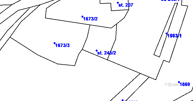 Parcela st. 245/2 v KÚ Unhošť, Katastrální mapa