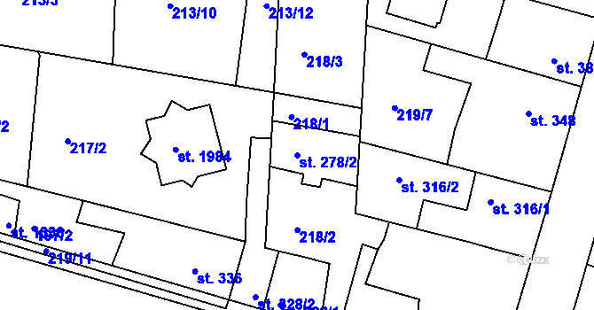 Parcela st. 278/2 v KÚ Unhošť, Katastrální mapa