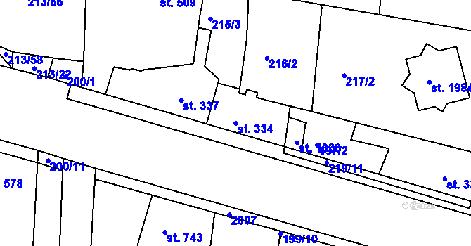 Parcela st. 334 v KÚ Unhošť, Katastrální mapa