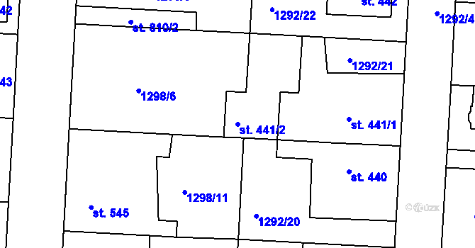 Parcela st. 441/2 v KÚ Unhošť, Katastrální mapa