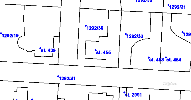 Parcela st. 455 v KÚ Unhošť, Katastrální mapa
