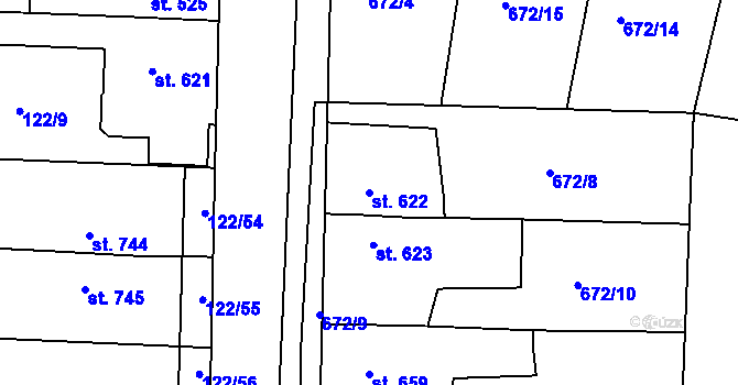 Parcela st. 622 v KÚ Unhošť, Katastrální mapa