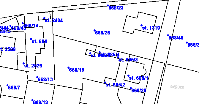 Parcela st. 685/4 v KÚ Unhošť, Katastrální mapa