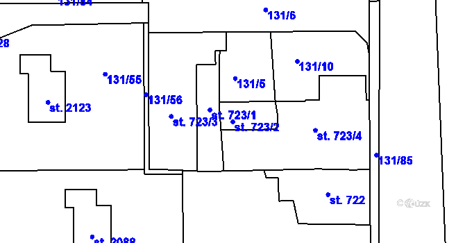 Parcela st. 723/2 v KÚ Unhošť, Katastrální mapa