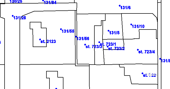 Parcela st. 723/3 v KÚ Unhošť, Katastrální mapa