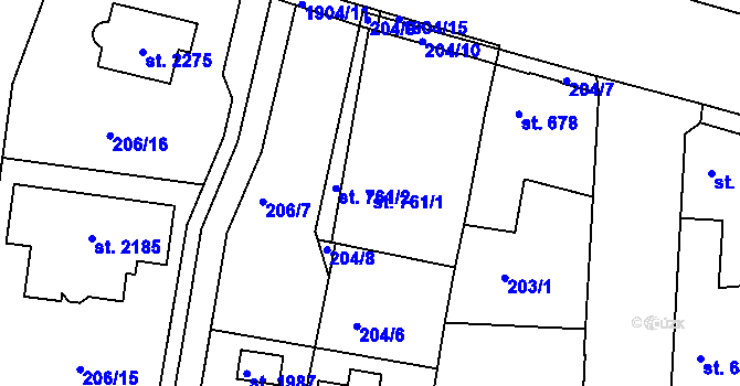 Parcela st. 761/1 v KÚ Unhošť, Katastrální mapa