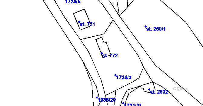 Parcela st. 772 v KÚ Unhošť, Katastrální mapa