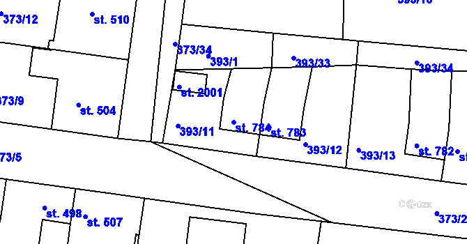 Parcela st. 784 v KÚ Unhošť, Katastrální mapa