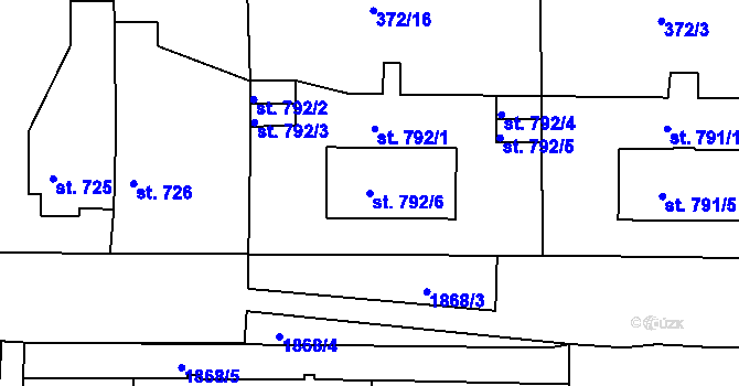 Parcela st. 792/6 v KÚ Unhošť, Katastrální mapa