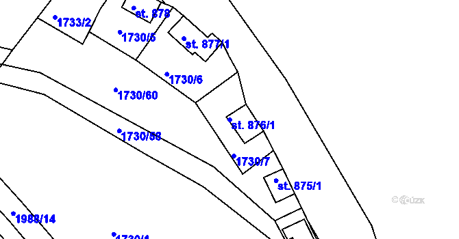 Parcela st. 876/1 v KÚ Unhošť, Katastrální mapa