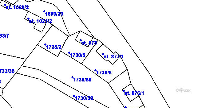 Parcela st. 877/1 v KÚ Unhošť, Katastrální mapa