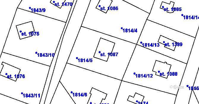 Parcela st. 1087 v KÚ Unhošť, Katastrální mapa