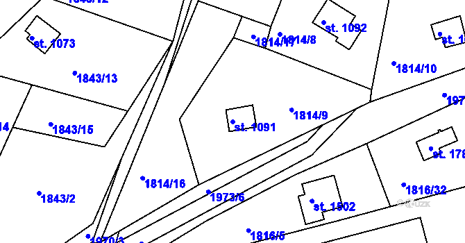 Parcela st. 1091 v KÚ Unhošť, Katastrální mapa