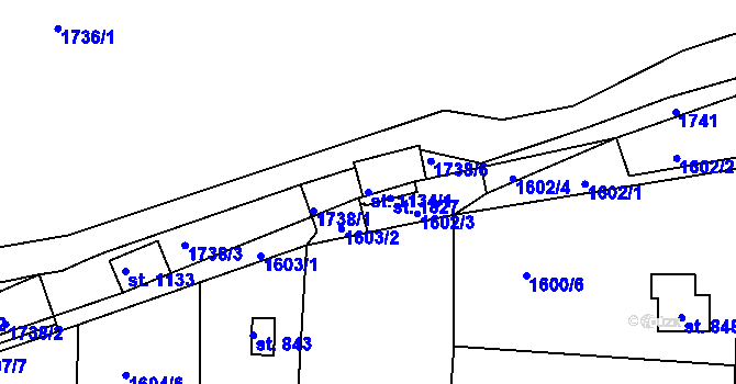 Parcela st. 1134/1 v KÚ Unhošť, Katastrální mapa