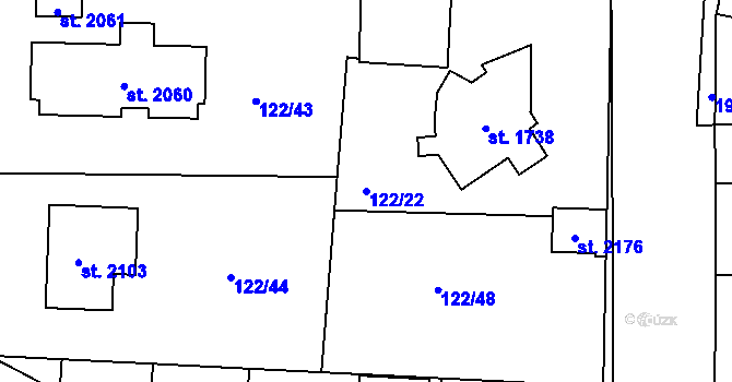 Parcela st. 122/22 v KÚ Unhošť, Katastrální mapa