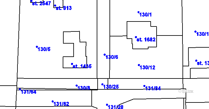 Parcela st. 130/6 v KÚ Unhošť, Katastrální mapa
