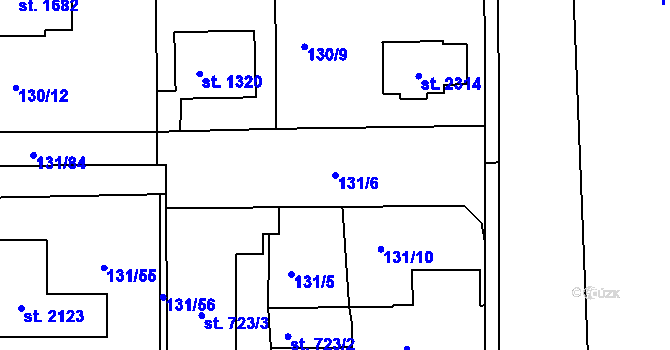 Parcela st. 131/6 v KÚ Unhošť, Katastrální mapa