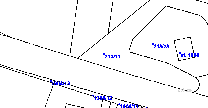 Parcela st. 213/11 v KÚ Unhošť, Katastrální mapa